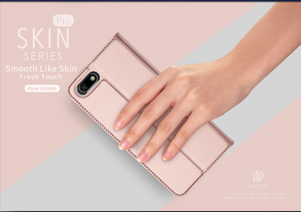Dux Ducis Skin Pro kožené flipové puzdro pre Honor 7S - ružovo-zlaté