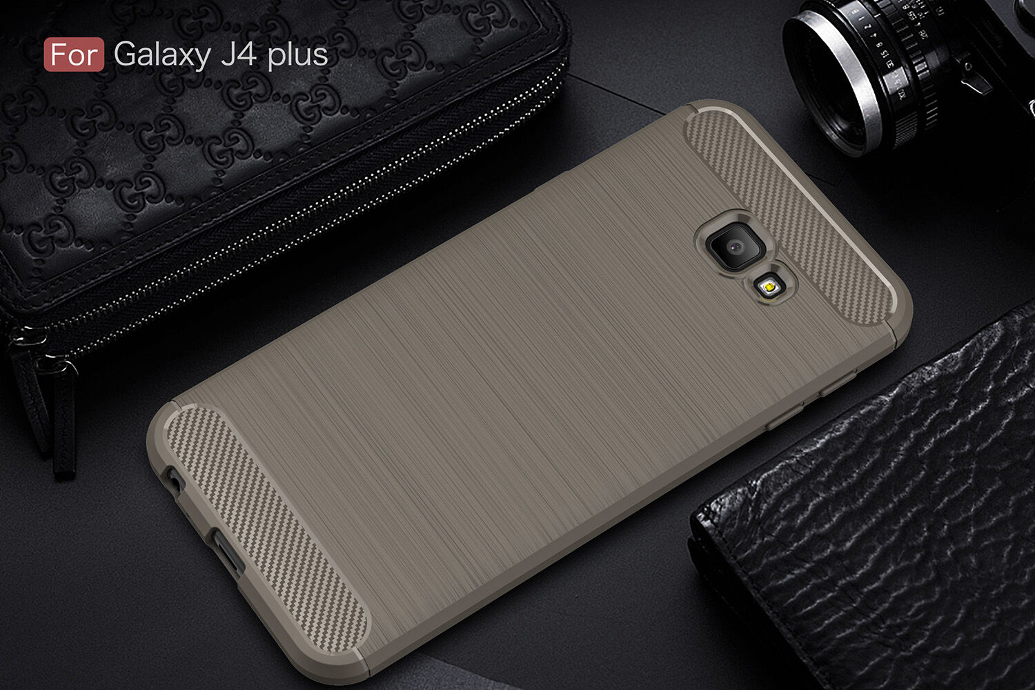 Plastový kryt s brúsenou textúrou pre Samsung Galaxy J4 Plus - červený