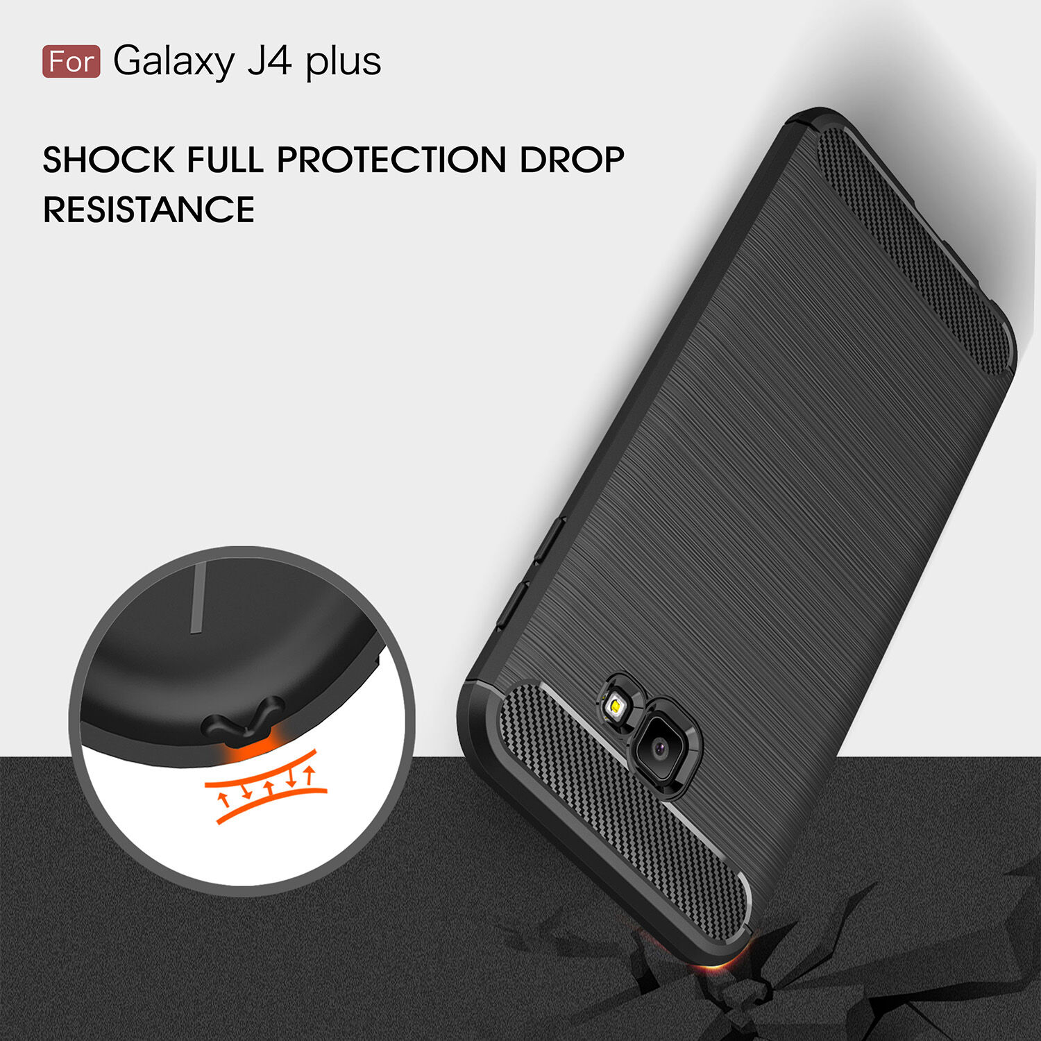 Plastový kryt s brúsenou textúrou pre Samsung Galaxy J4 Plus - sivý