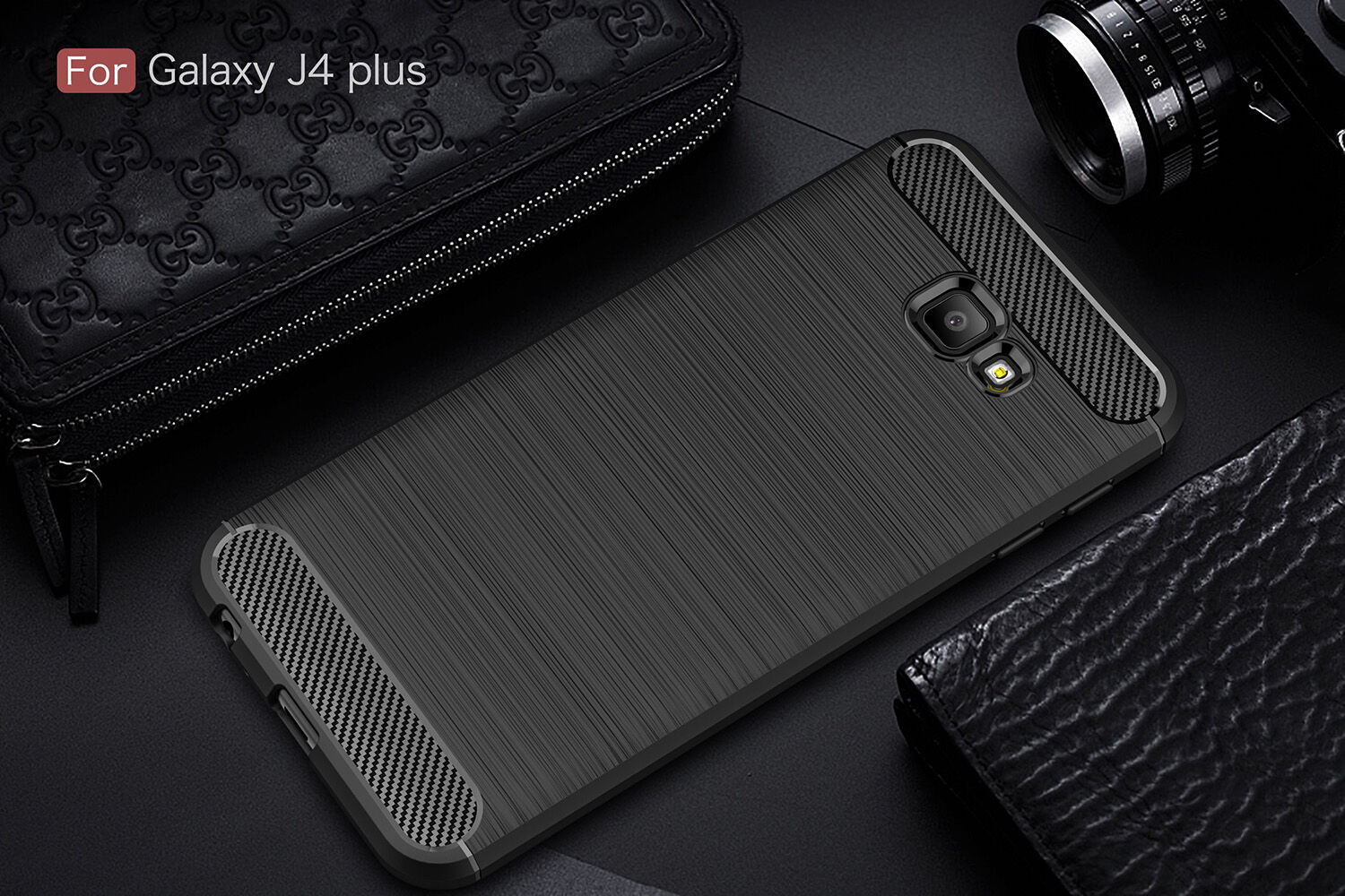 Plastový kryt s brúsenou textúrou pre Samsung Galaxy J4 Plus - sivý