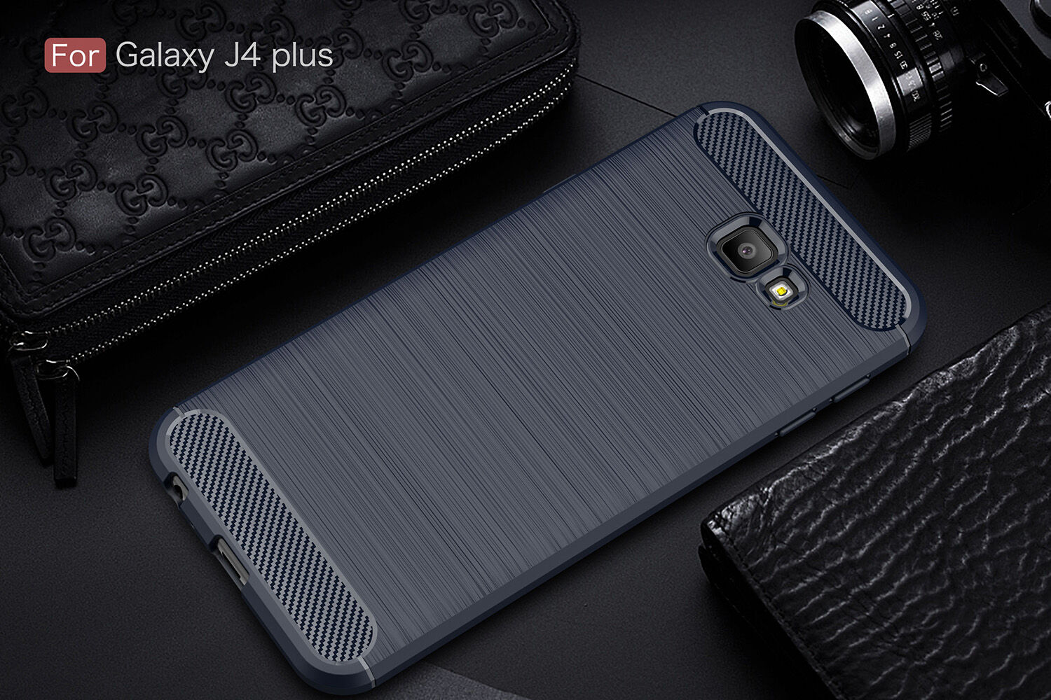 Plastový kryt s brúsenou textúrou pre Samsung Galaxy J4 Plus - sivý