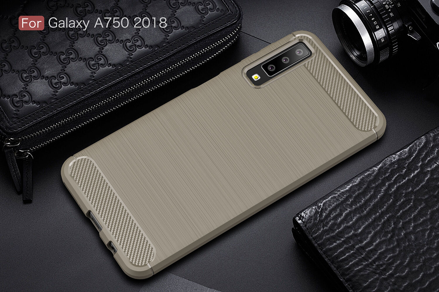Plastový kryt s brúsenou textúrou pre Samsung Galaxy A7 (2018) - tmavomodrý