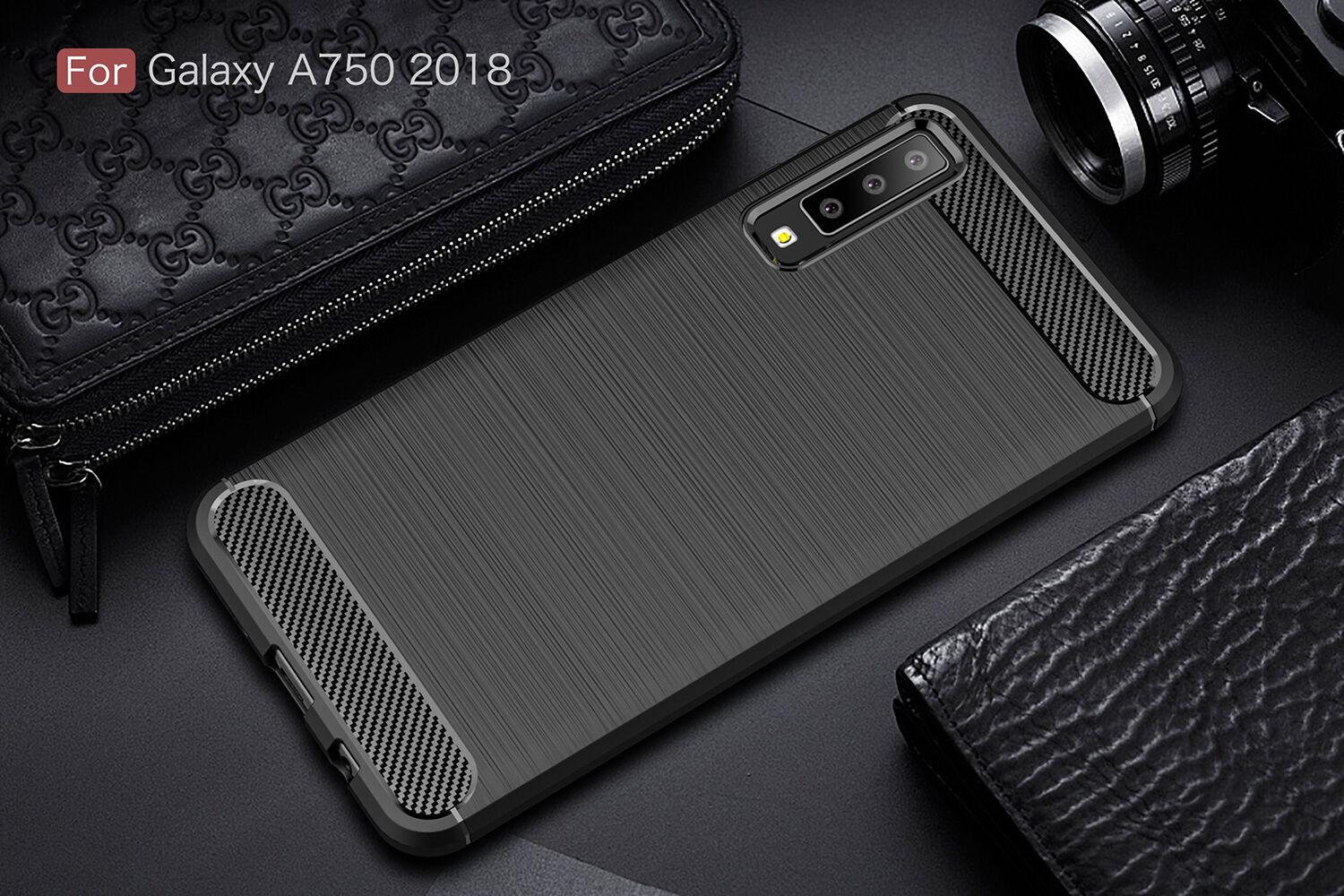 Plastový kryt s brúsenou textúrou pre Samsung Galaxy A7 (2018) - sivý