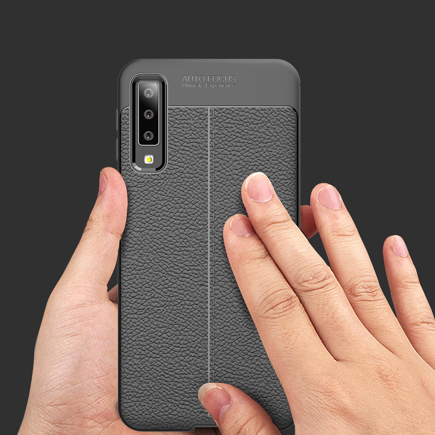 Litchi kožený kryt pre Samsung Galaxy A7 (2018) - tmavomodrý