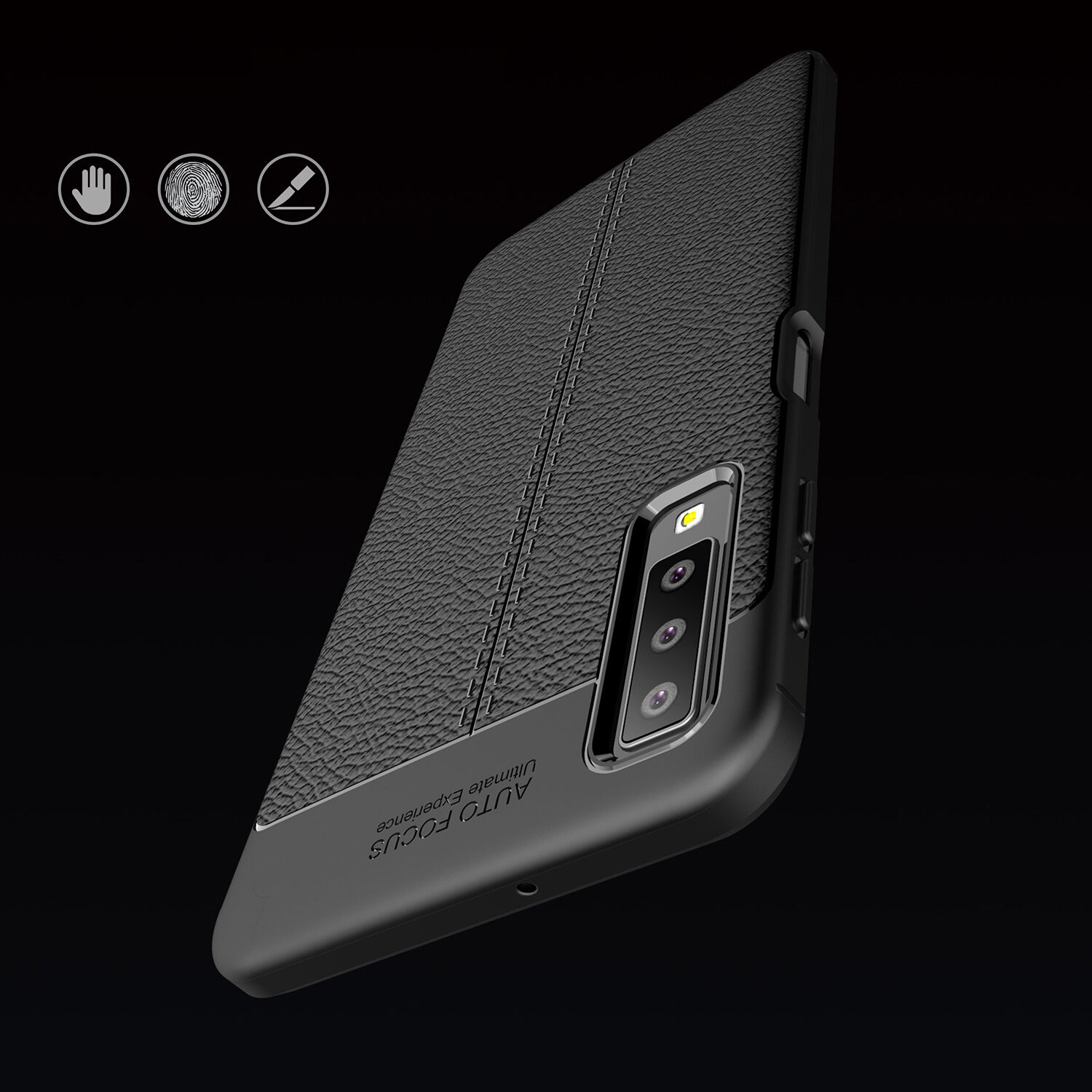Litchi kožený kryt pre Samsung Galaxy A7 (2018) - tmavomodrý