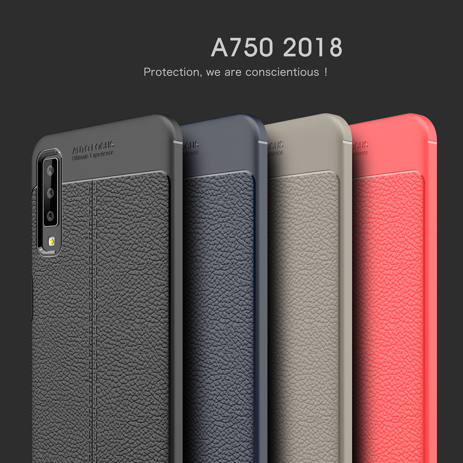 Litchi kožený kryt pre Samsung Galaxy A7 (2018) - červený