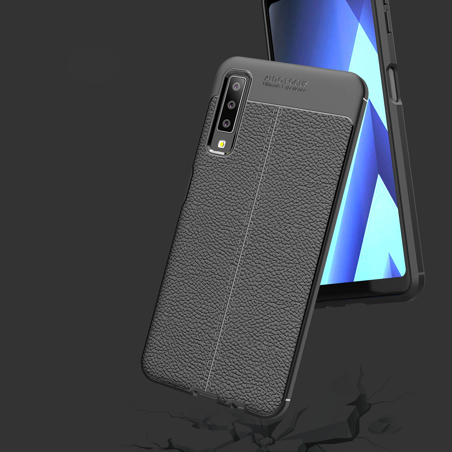 Litchi kožený kryt pre Samsung Galaxy A7 (2018) - červený