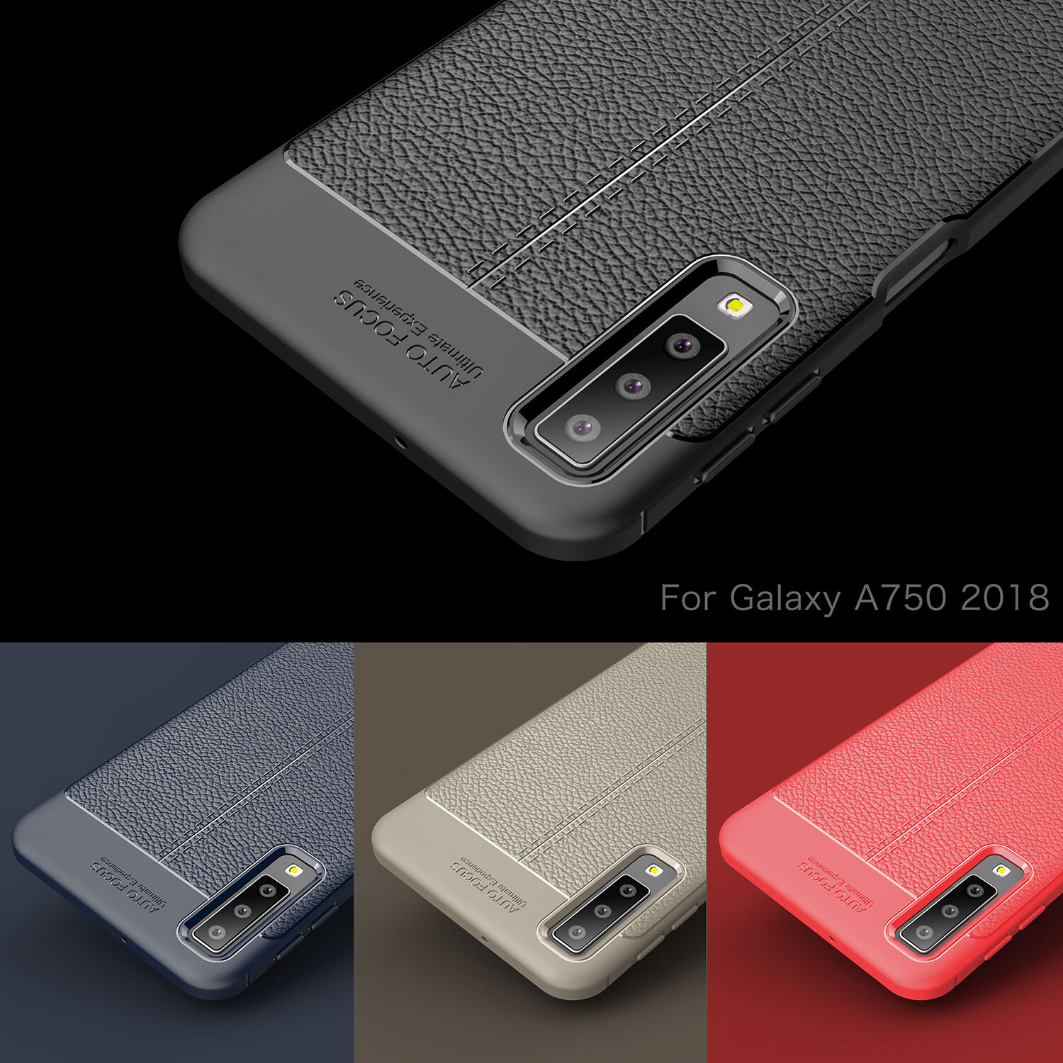 Litchi kožený kryt pre Samsung Galaxy A7 (2018) - červený