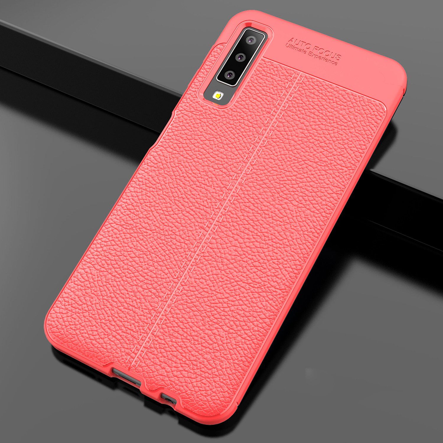 Litchi kožený kryt pre Samsung Galaxy A7 (2018) - červený