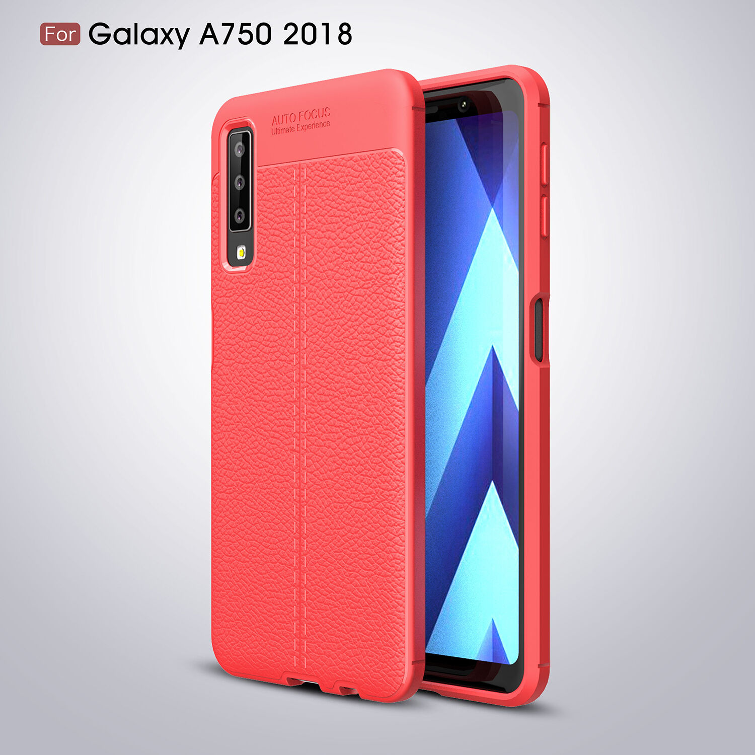 Litchi kožený kryt pre Samsung Galaxy A7 (2018) - červený