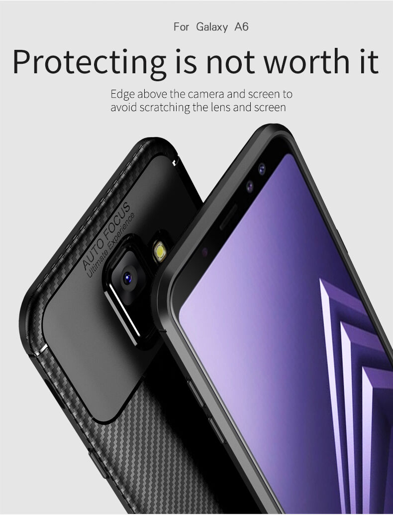 Ipaky plastový kryt s textúrou karbónu pre Samsung Galaxy A6 (2018) - čierny