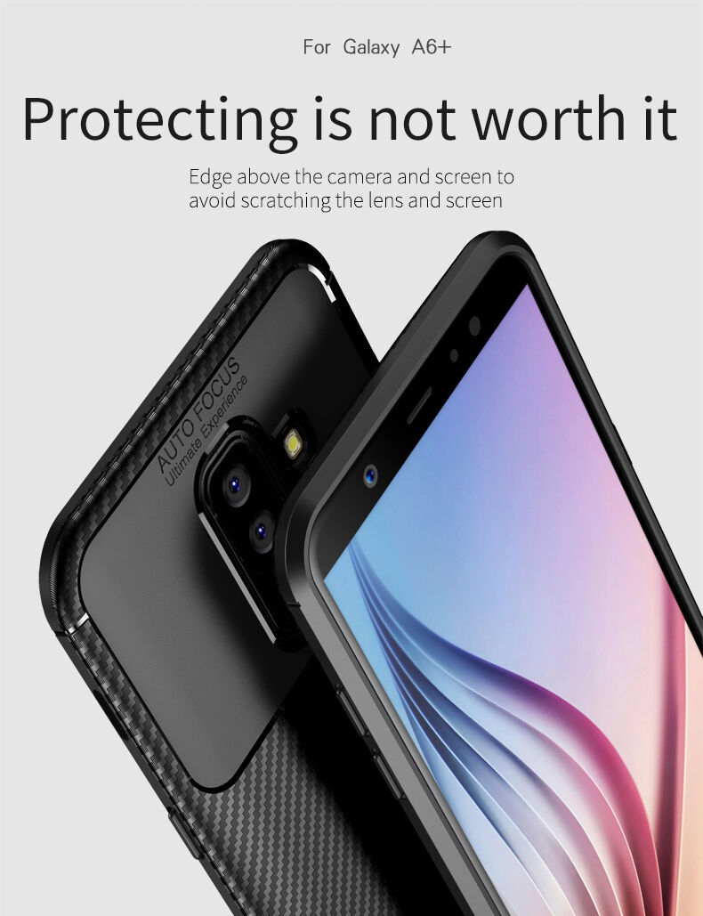 Ipaky plastový kryt s textúrou karbónu pre Samsung Galaxy A6 Plus (2018) - tmavomodrý