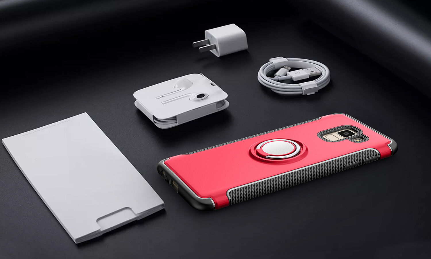 Odolný kryt s držiakom pre Samsung Galaxy J6 (2018) - červený