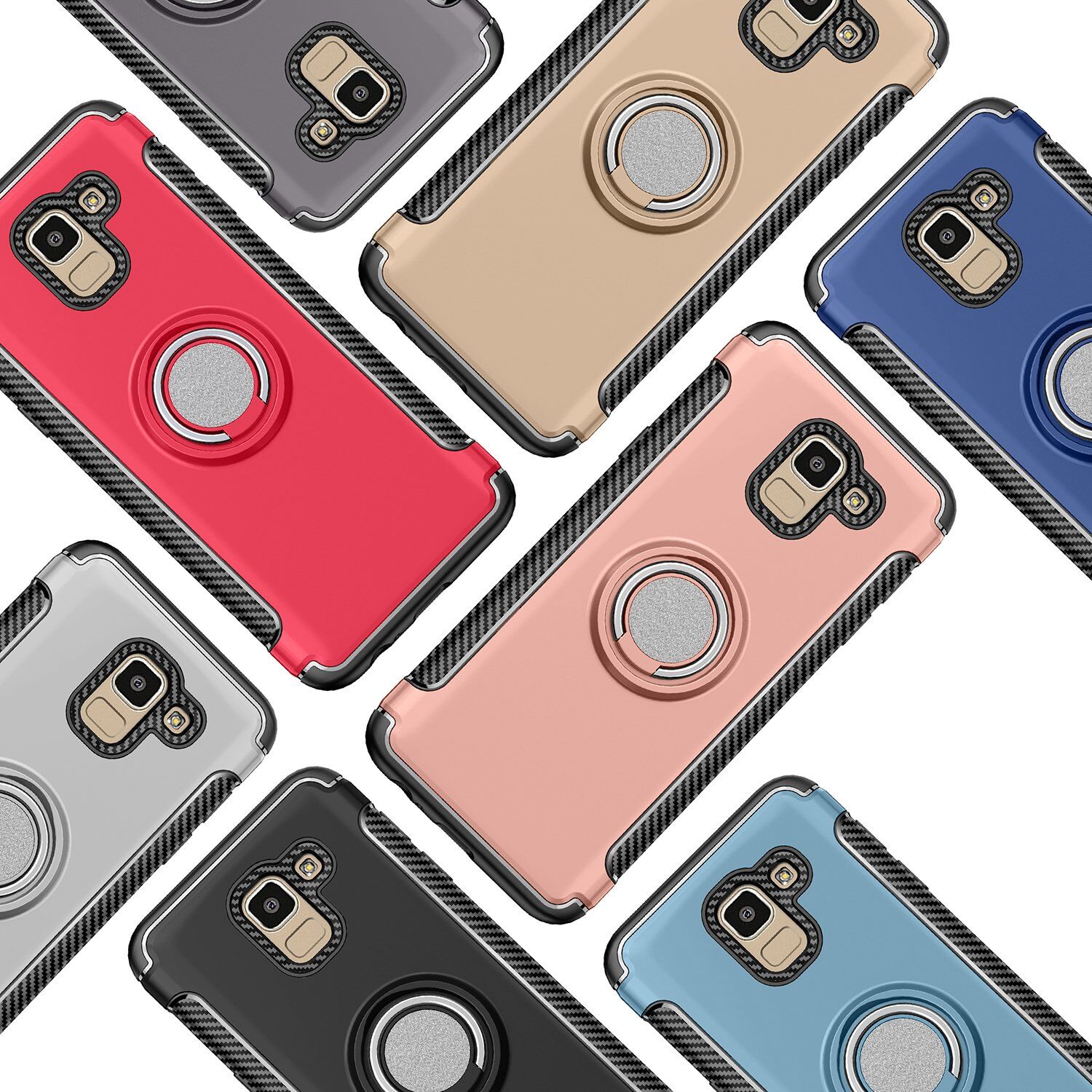Odolný kryt s držiakom pre Samsung Galaxy J6 (2018) - červený