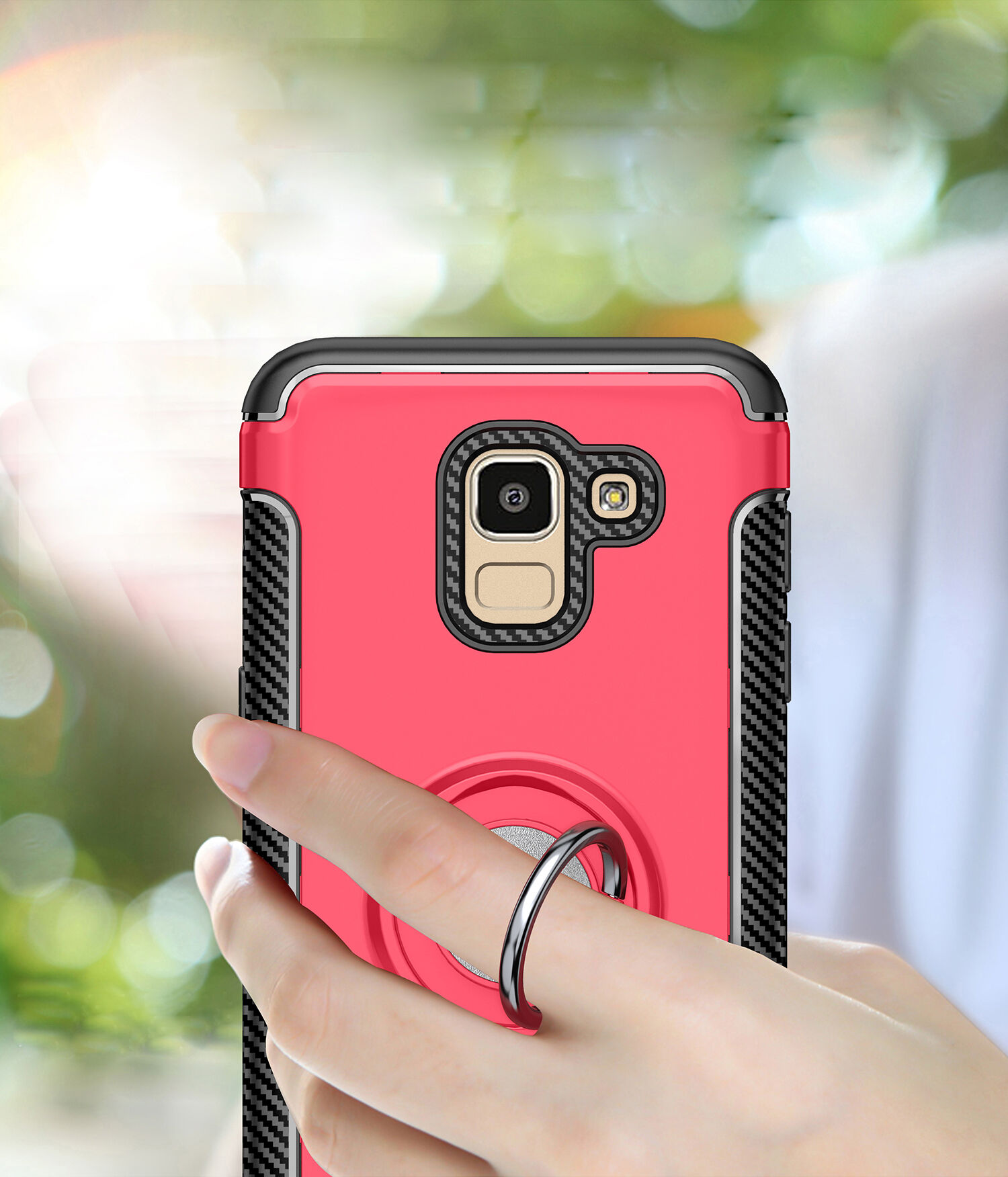 Odolný kryt s držiakom pre Samsung Galaxy J6 (2018) - červený