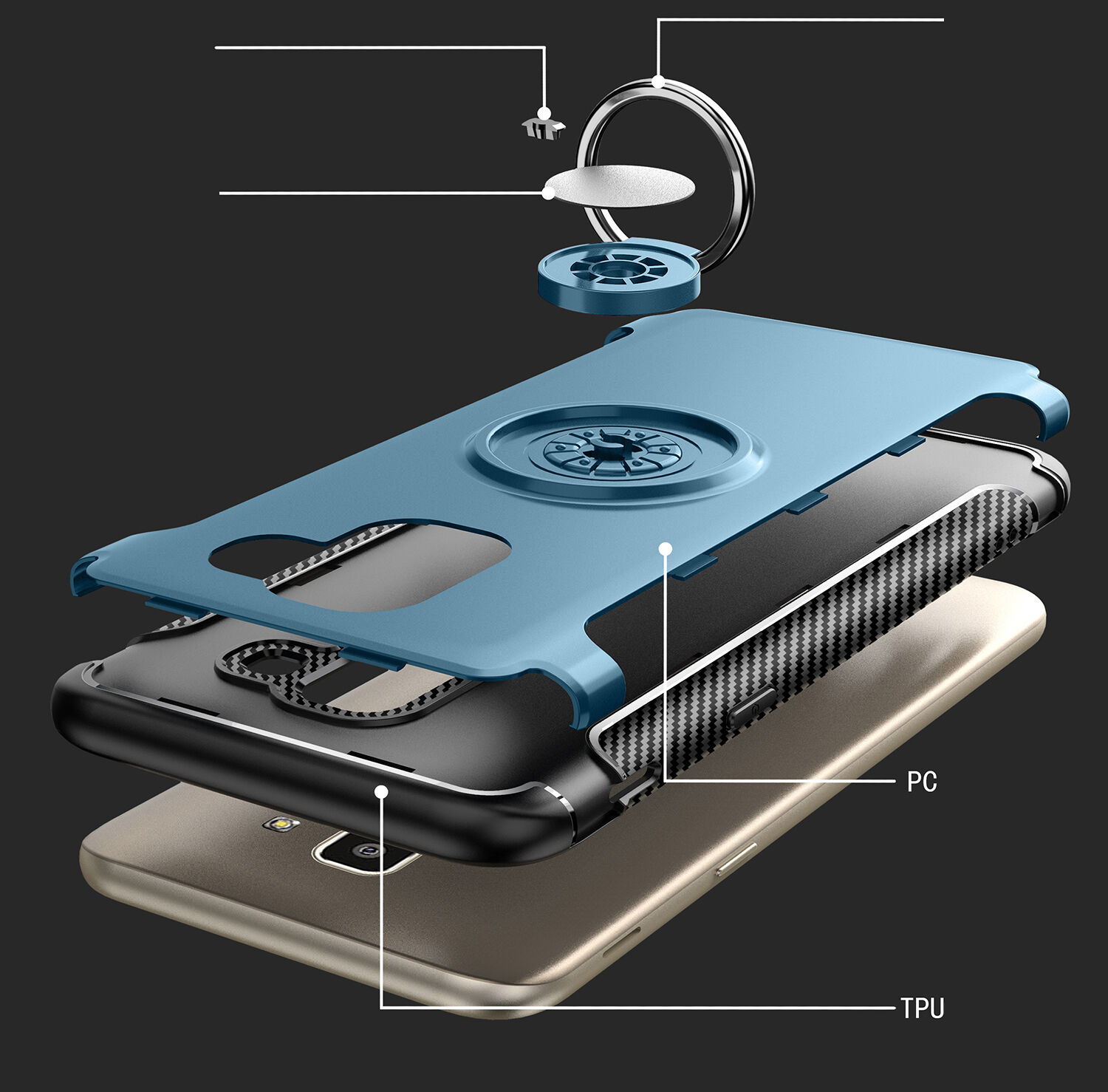 Odolný kryt s držiakom pre Samsung Galaxy J6 (2018) - červený