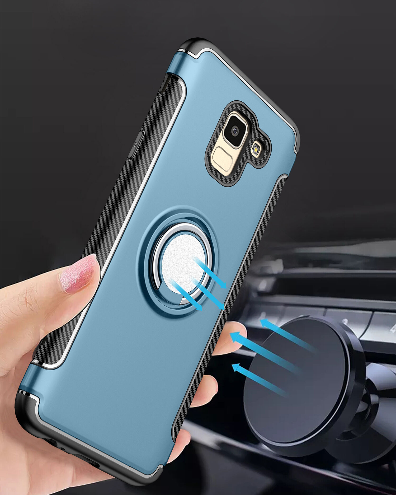 Odolný kryt s držiakom pre Samsung Galaxy J6 (2018) - červený