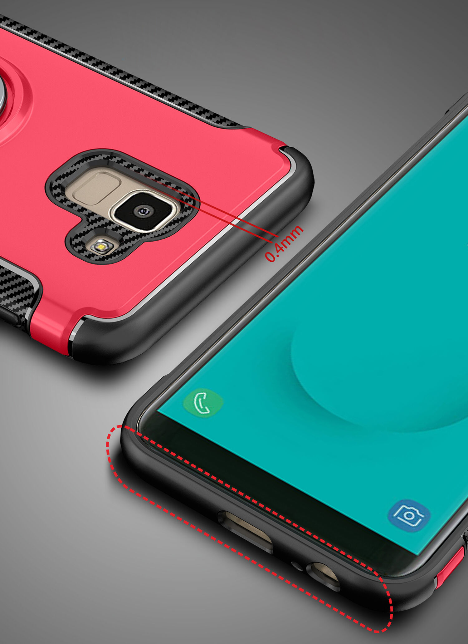 Odolný kryt s držiakom pre Samsung Galaxy J6 (2018) - červený