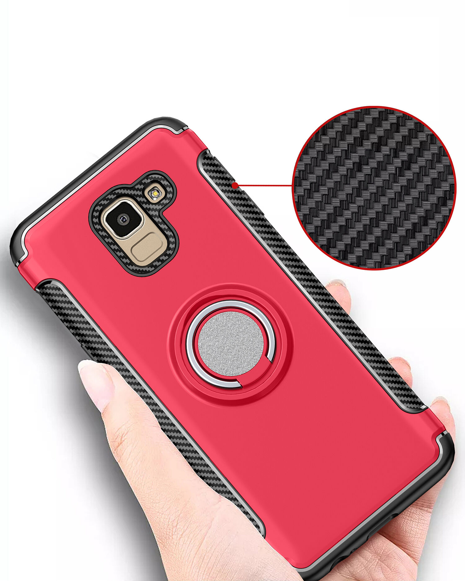 Odolný kryt s držiakom pre Samsung Galaxy J6 (2018) - červený