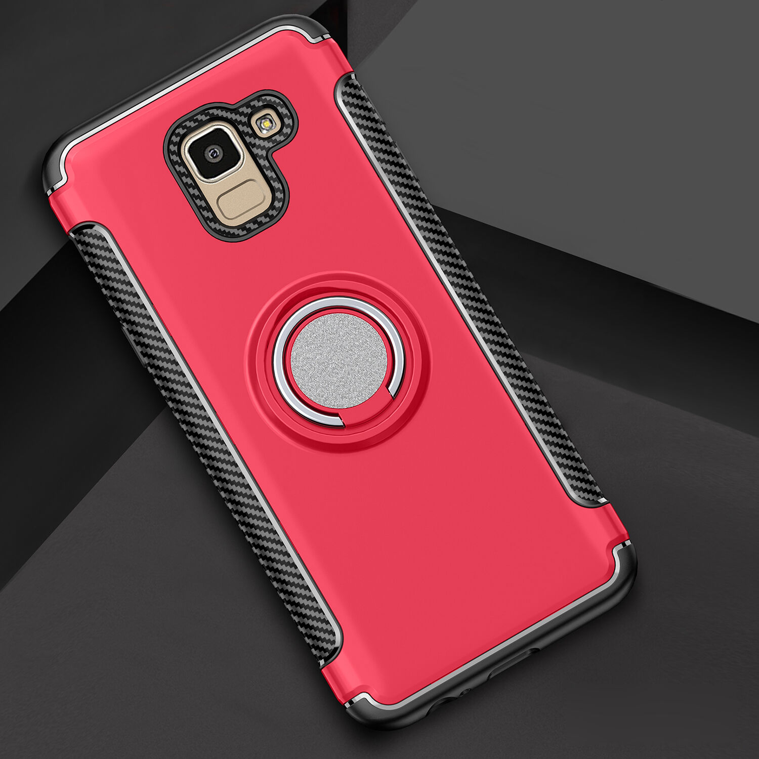 Odolný kryt s držiakom pre Samsung Galaxy J6 (2018) - červený