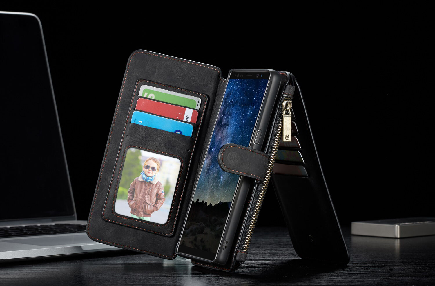 Caseme 2v1 peňaženkové puzdro pre Samsung Galaxy Note 9 - čierne