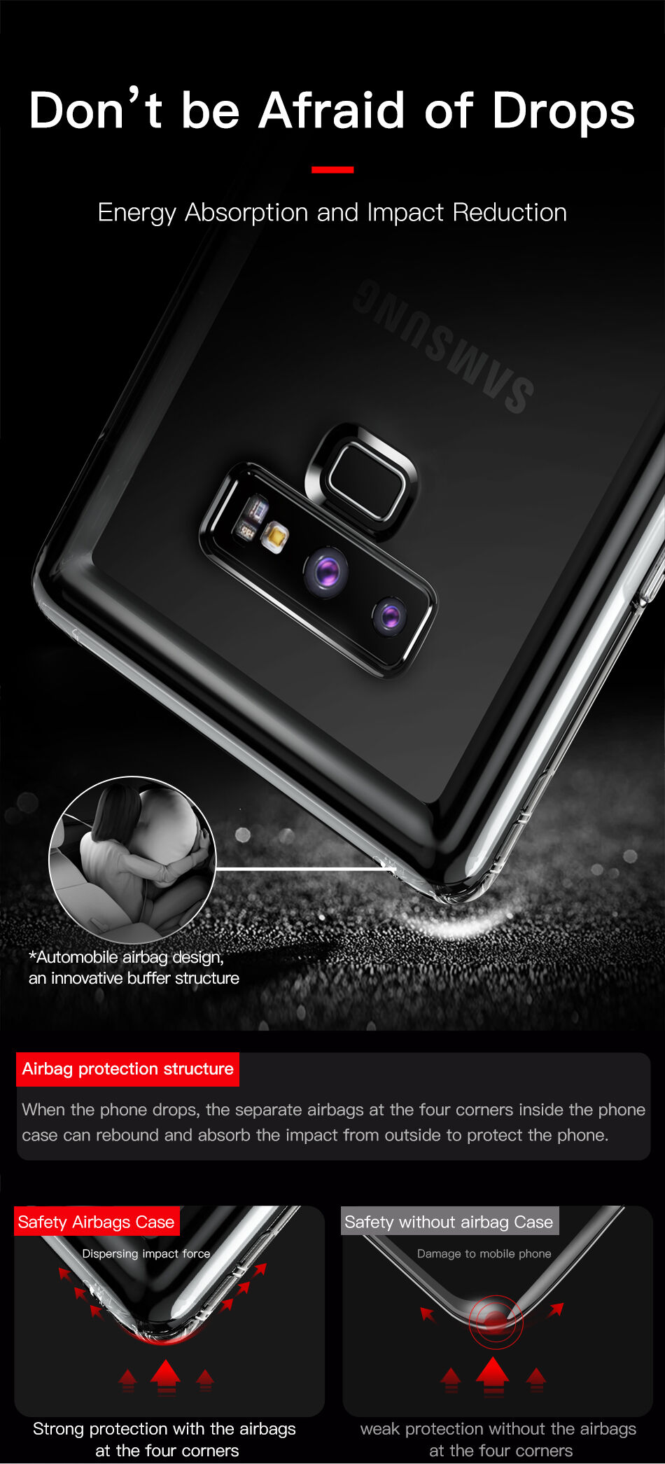 Baseus Safety plastový kryt čierny pre Samsung Galaxy Note 9 - transparentný