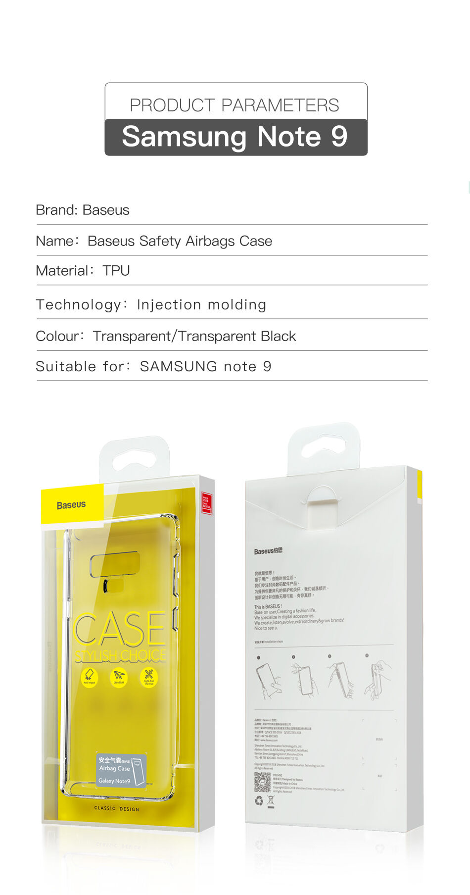 Baseus Safety plastový kryt čierny pre Samsung Galaxy Note 9 - transparentný
