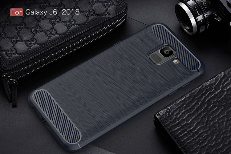 Plastový kryt s brúsenou textúrou pre Samsung Galaxy J6 (2018) - tmavomodrý
