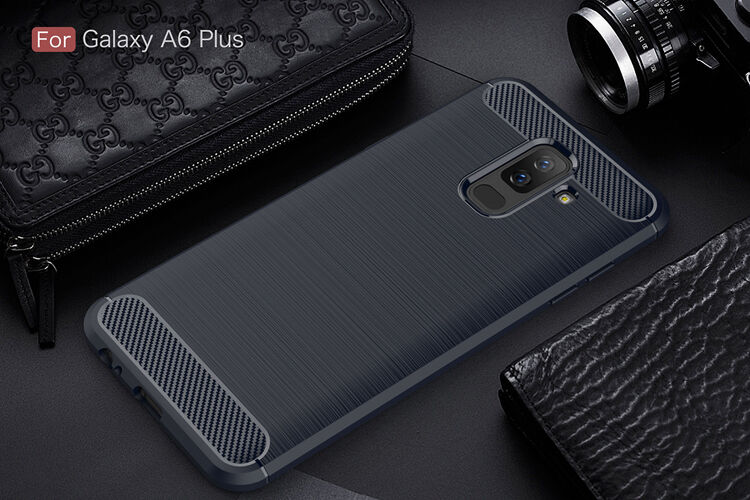 Plastový kryt s brúsenou textúrou pre Samsung Galaxy A6 Plus (2018) - tmavomodrý