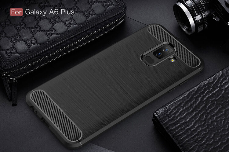 Plastový kryt s brúsenou textúrou pre Samsung Galaxy A6 Plus (2018) - červený