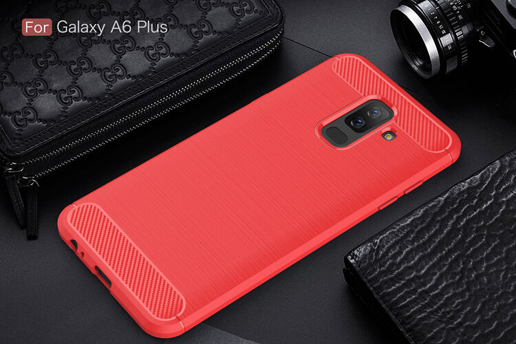 Plastový kryt s brúsenou textúrou pre Samsung Galaxy A6 Plus (2018) - červený Plastový kryt s brúsenou textúrou pre Samsung Galaxy A6 Plus (2018) - červený