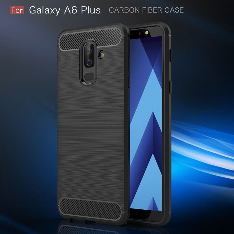 Plastový kryt s brúsenou textúrou pre Samsung Galaxy A6 Plus (2018) - čierny