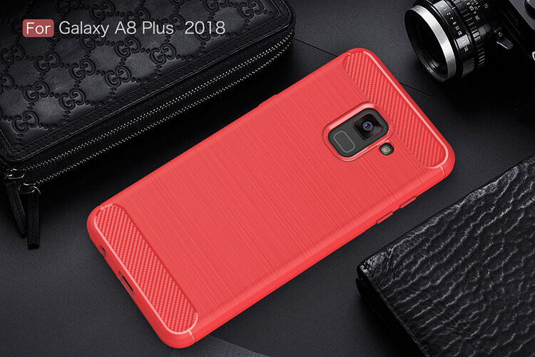 Plastový kryt s brúsenou textúrou pre Samsung Galaxy A8 Plus (2018) - červený Plastový kryt s brúsenou textúrou pre Samsung Galaxy A8 Plus (2018) - červený