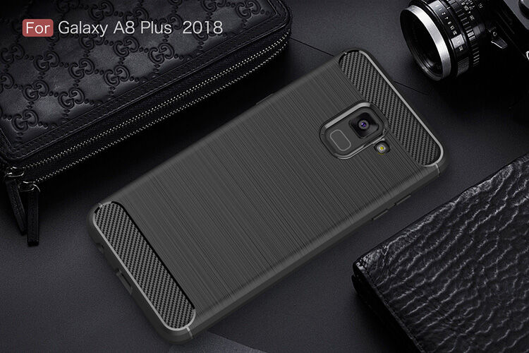 Plastový kryt s brúsenou textúrou pre Samsung Galaxy A8 Plus (2018) - sivý