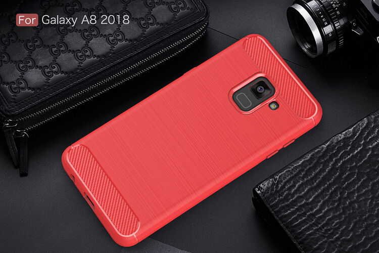 Plastový kryt s brúsenou textúrou pre Samsung Galaxy A8 (2018) - červený Plastový kryt s brúsenou textúrou pre Samsung Galaxy A8 (2018) - červený