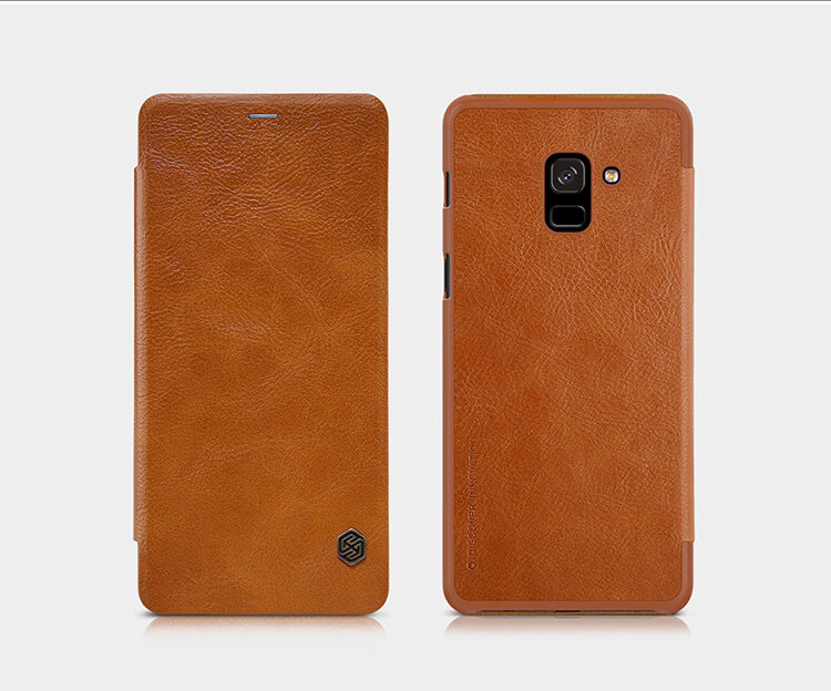 Nillkin Qin Kožené flipové puzdro pre Samsung Galaxy A8 Plus (2018) - čierne