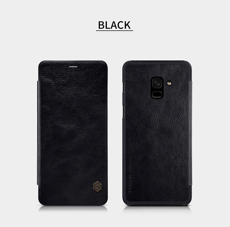 Nillkin Qin Kožené flipové puzdro pre Samsung Galaxy A8 Plus (2018) - čierne