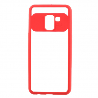 Plastový číry kryt s rámčekom pre Samsung Galaxy A8 (2018) - červený