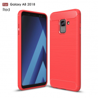 Plastový kryt s brúsenou textúrou pre Samsung Galaxy A8 (2018) - červený