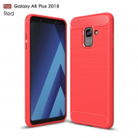 Plastový kryt s brúsenou textúrou pre Samsung Galaxy A8 Plus (2018) - červený