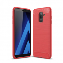 Plastový kryt s brúsenou textúrou pre Samsung Galaxy A6 Plus (2018) - červený