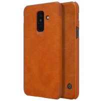 Nillkin Qin Kožené flipové puzdro pre Samsung Galaxy A6 Plus (2018) - hnedé