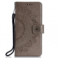 Flipové puzdro s odtlačkom mandala pre Samsung Galaxy A6 Plus (2018) - sivé