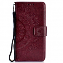 Flipové puzdro s odtlačkom mandala pre Samsung Galaxy A6 Plus (2018) - vínové