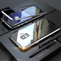 Kryt s magnetickým rámčekom a tvrdeným sklom pre Samsung Galaxy S9 - strieborný