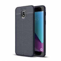 Litchi kožený kryt pre Samsung Galaxy J3 (2018) - tmavomodrý
