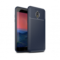 Ipaky plastový kryt s textúrou karbónu pre Samsung Galaxy J3 (2018) - tmavomodrý