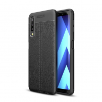 Litchi kožený kryt pre Samsung Galaxy A7 (2018) - čierny