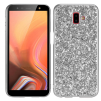 Plastový kryt s trblietkami pre Samsung Galaxy J6 Plus - strieborný