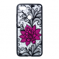 Plastový kryt veľká kvetina s čipkou pre Xiaomi Mi 8 Lite - čierny